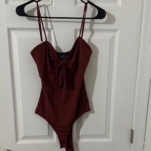 Daytrip Wine Red Tie-Front Bodysuit